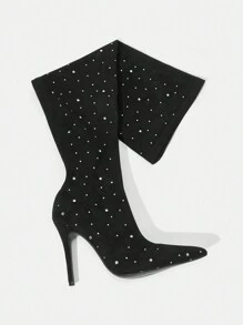 SheIn Belle Point Toe Women's Over The Knee Boots - Black - View 4