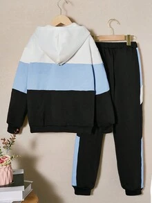 SHEIN Bộ đồ hai mảnh thường ngày lót nhiệt in chữ tương phản dành cho bé gái tuổi mới lớn - Màu xanh nhạt - Xem 2