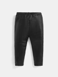 SHEIN Em bé Cô gái Giải trí Đàn hồi chất liệu da PU Quần 2 cái/bộ - Nhiều màu - Xem 9