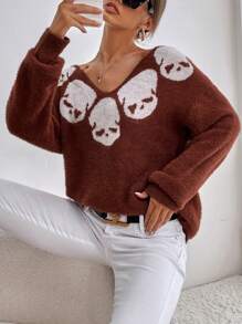 SHEIN LUNE Jersey Con Patrón De Caricatura Y Hombros Caídos