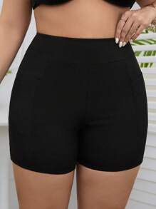 Swim Lushoire Summer Beach Women's Plus Size High Waisted Bikini Bottom With Phone Pocket - Black - View 4