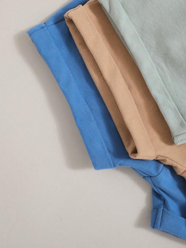 3pcs Baby Boys' Casual Solid Color Elastic Waist Shorts Set
