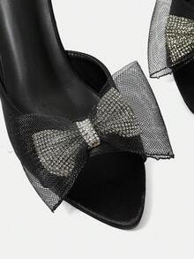 CUCCOO CHICEST 網眼蝴蝶結裝飾女士細高跟涼鞋 - 黑色 - 查看 6
