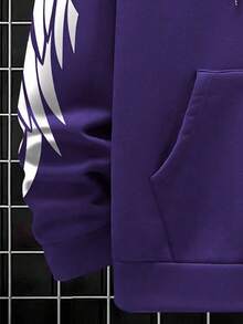 Manfinity EMRG Men Letter Graphic Kangaroo Pocket Drawstring Thermal Lined Hoodie - Purple - View 5