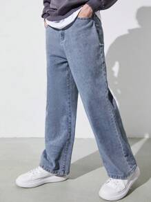 SHEIN Jeans Rectos Básicos Sueltos Y Confortables Para Adolescentes