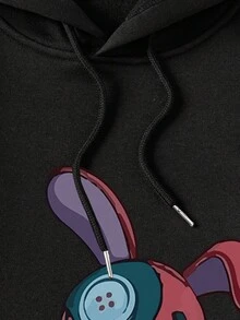 Nam Hoạt hình Thỏ In Hoodie - màu đen - Xem 4