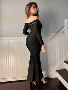 Aloruh 女款露肩魚尾下擺連身裙 - 黑色 - 查看 2