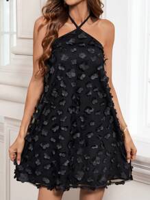 SHEIN Clasi 女式 3d 花朵貼花掛脖連身裙