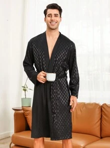 Nam Kẻ sọc Nhà  Quần áo Áo choàng tắm - màu đen - Xem 4