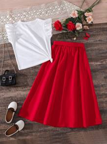 Teen Girls' Character Print Cap Sleeve Top And Solid Color Skirt Set