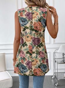 SHEIN Clasi Button Up Floral Brocade Vest Coat - Multicolor - View 2