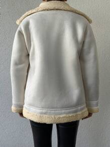 EURMUSE Teddy Lined Snap Button Coat - White - View 2