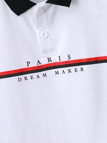 SHEIN Toddler Boys' Short Sleeve Black & Red Polo Shirt With English Print For Summer - White - View 4