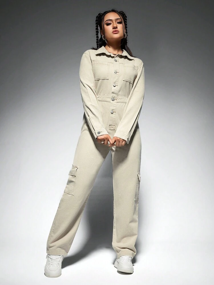 Women'S Shirt Denim Jumpsuit