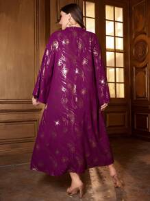 Al Najma Plus Size Women'S Long Sleeve Dress With Gold Stamped Floral Print