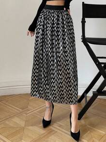 Firerie Ladies' Gold Print Long Skirt - Black - View 4