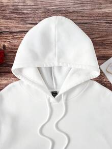 SHEIN EZwear 女士白色帽衫，背部設計心形圖案，休閒合身，情人節 - 白色 - 查看 3