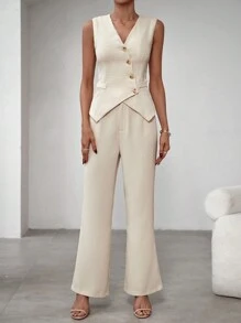Chiquease Traje De Chaleco De Botón Y Pantalón A Juego - Albaricoque - Ver 6