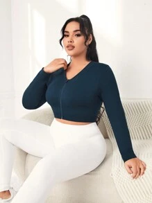 Easithlete Plus Size Slim Fit V-neck Sports Jacket