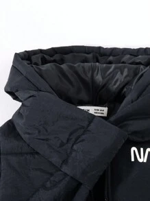 SHEIN Toddler Boys' Casual Comfortable Hooded Jacket With Padding, English Pattern And Scarf Set - Black - View 4