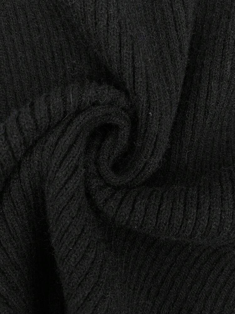 Women Asymmetrical Shoulder Button Knit Sweater Dress