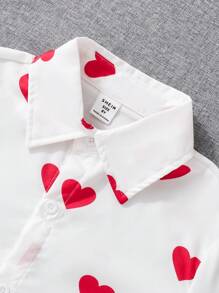 SHEIN Blusa De Manga Larga Y Vestido General Con Estampado De Corazones Para Niñas Preadolescentes, 2 Piezas/juego - Rojo - Ver 6
