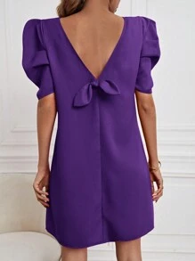 SHEIN Clasi 女裝短袖泡泡連衣裙 - 紫色 - 查看 2