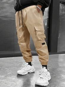 Manfinity Homme Men'S Drawstring Cargo Pants - Khaki - View 1