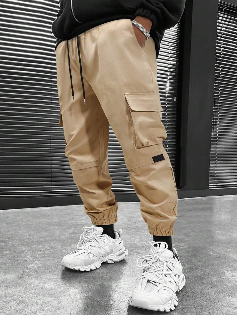 Manfinity Homme Men'S Drawstring Cargo Pants - Khaki - View 1