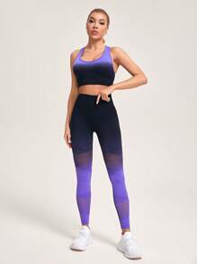 SHEIN Yoga Trendy 無縫漸變顏色高彈性運動套裝 - 彩色 - 查看 4