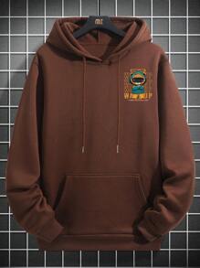 Manfinity EMRG 男士鬆身帽衫,熊貓印花及字母細節 - 咖啡棕 - 查看 3