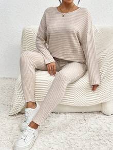 SHEIN Frenchy 女士純色下肩兩件套裝 - 杏色 - 查看 4