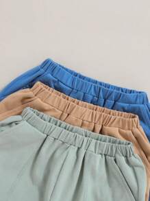 SHEIN 3pcs Baby Boys' Casual Solid Color Elastic Waist Shorts Set - Multicolor - View 4