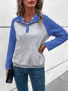 SHEIN LUNE 女款插肩袖拼色運動衫 - 霧霾藍 - 查看 4