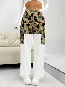 SHEIN Unity 女士拼接迷彩口袋褲 - 軍綠色 - 查看 6