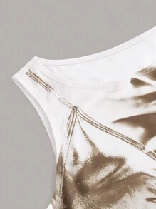 SHEIN ICON 無袖印花連身裙 - 棕色 - 查看 4