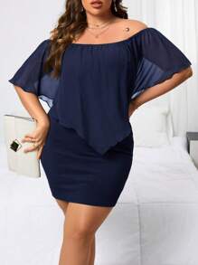 SHEIN Clasi 大尺碼女款露肩修身連身裙 - 寶藍色 - 查看 3