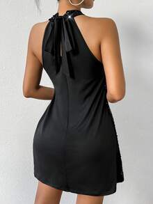 Allurite Women's Beaded Halter Neck Dress - Black - View 2