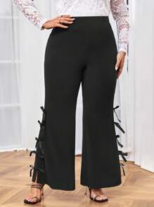 SHEIN Privé 大尺碼優雅高腰喇叭褲,配有蝴蝶結裝飾