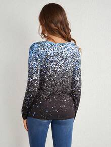 SHEIN LUNE Ladies' Printed Long Sleeve T-Shirt - Blue - View 2