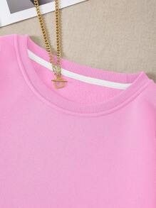 INAWLY 常规款式落肩加厚运动衫，女士春秋季休闲长袖圆领常规版型常规粉色落肩套头衫女式连帽衫，长袖上衣