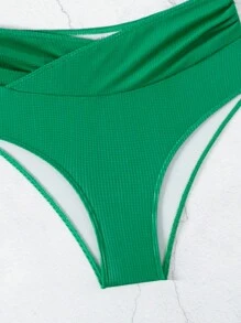 SHEIN Swim 夏季纯色扭纹比基尼套装 - 綠色 - 查看 6