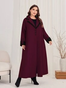 SHEIN Najma CURVE 勃艮第红色加大码女式翻领长袖夹克带包边 - 酒紅色 - 查看 6