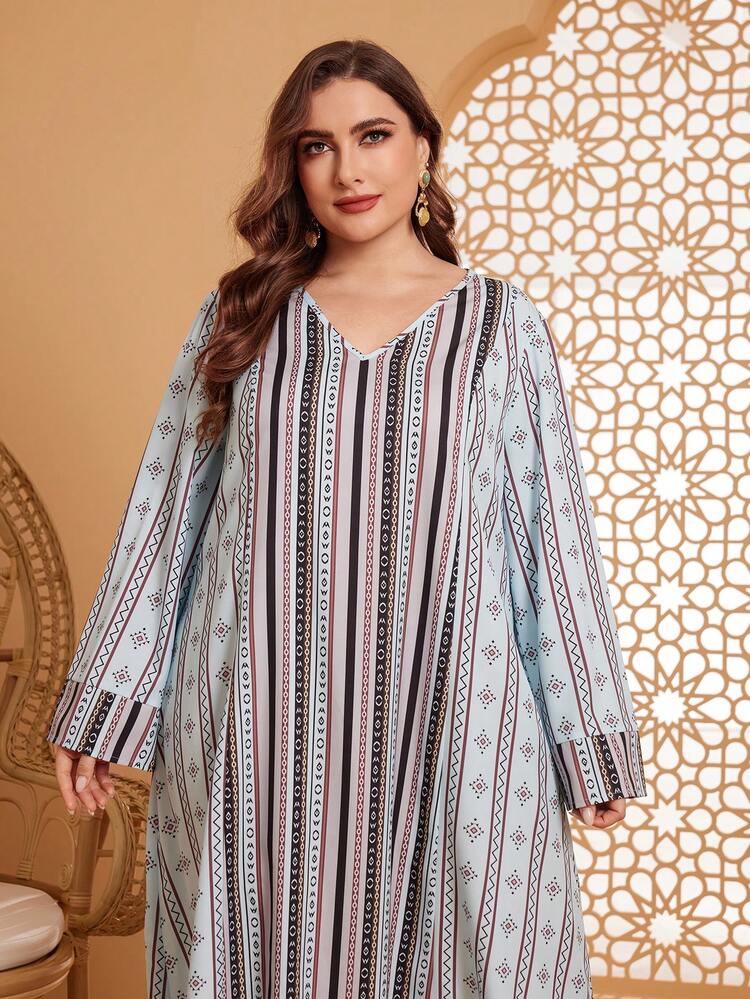 Plus Size Geometric Printed Dress