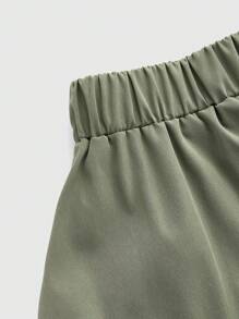 ROMWE Fairycore 花朵刺绣不对称蕾丝下摆半身裙 - 軍綠色 - 查看 2