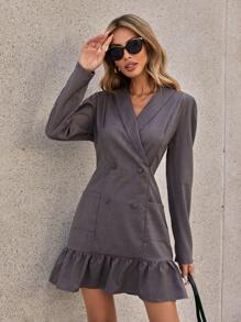 Aveloria Women'S Cape Collar Double-Breasted Dress With Ruffled Hem