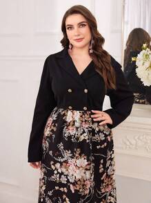 Modelyn Kích thước lớn Của phụ nữ Bộ đồ Vòng cổ In hoa Vá lại Đầm - màu đen - Xem 5