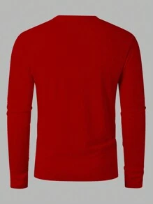 Manfinity Homme Men's Solid Color Long Sleeve T-Shirt, Fall - Red - View 5
