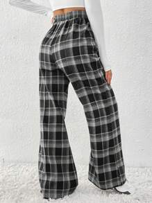 SHEIN LUNE Pantalones holgados de cintura elástica a cuadros para mujer