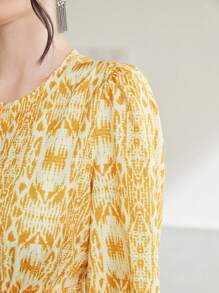 Modelyn Allover Print Ruffle Hem Belted Dress - Yellow - View 3